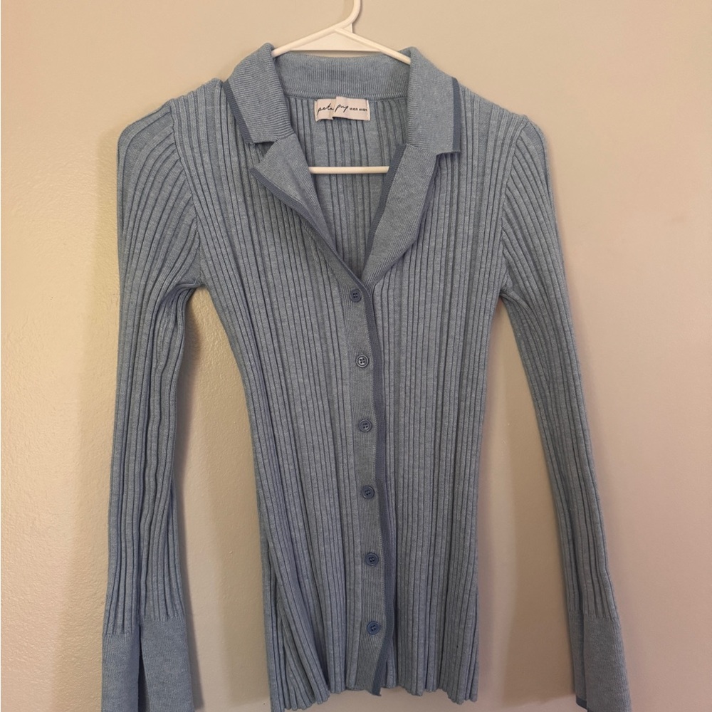 Petal & Pup Blue Ribbed Cardigan Sweater